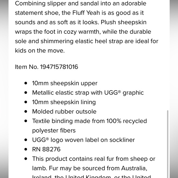 Ugg Fluff Yeah Metallic Sparkle baby size 2/3 - Picture 9 of 9